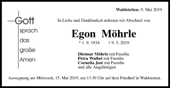 Traueranzeige von Egon Möhrle