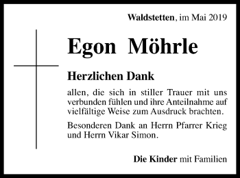 Traueranzeige von Egon Möhrle von Gmünder Tagespost
