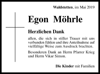 Traueranzeige von Egon Möhrle