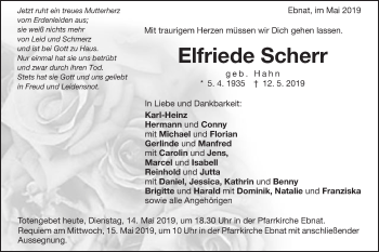 Traueranzeige von Elfriede Scheer von Schwäbische Post