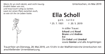 Traueranzeige von Ella Scholl von Schwäbische Post