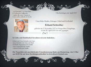 Traueranzeige von Erhard Schreiber von Gmünder Tagespost