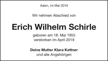 Traueranzeige von Erich Wilhelm Schirle von Schwäbische Post