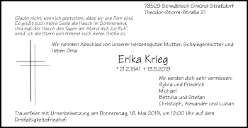 Traueranzeige von Erika Krieg von Gmünder Tagespost