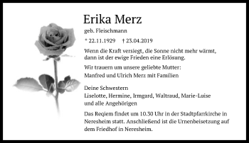 Traueranzeige von Erika Merz von Schwäbische Post