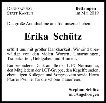 Traueranzeige von Erika Schütz