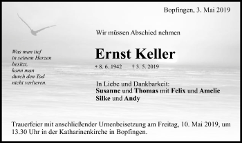 Traueranzeige von Ernst Keller von Schwäbische Post