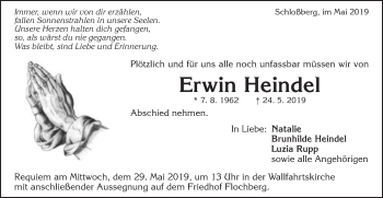 Traueranzeige von Erwin Heindel von Schwäbische Post