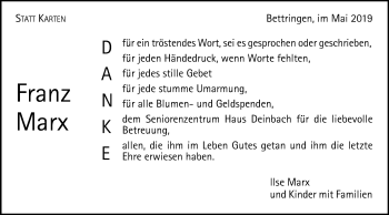 Traueranzeige von Franz Marx von Gmünder Tagespost