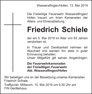 Traueranzeige von Friedrich Schiele von Schwäbische Post