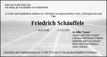 Traueranzeige von Friedrich Schäuffele von Gmünder Tagespost