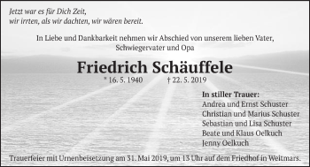 Traueranzeige von Friedrich Schäuffele von Gmünder Tagespost