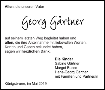 Traueranzeige von Georg Gärtner von Amtsblatt_Oko