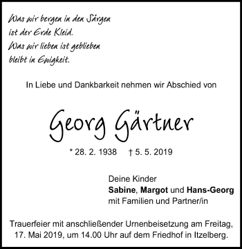 Traueranzeige von Georg Gärtner von Amtsblatt_Oko