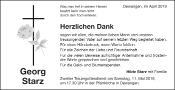 Traueranzeige von Georg Starz von Schwäbische Post