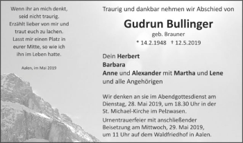 Traueranzeige von Gudrun Bullinger von Schwäbische Post