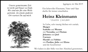 Traueranzeige von Heinz Kleinmann von Gmünder Tagespost