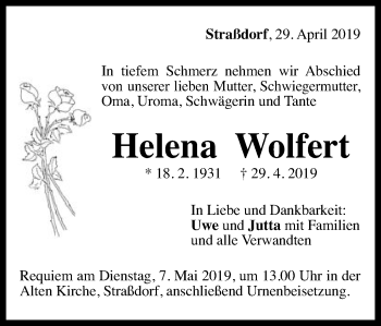 Traueranzeige von Helena Wolfert von Gmünder Tagespost