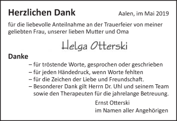 Traueranzeige von Helga Otterski von Schwäbische Post