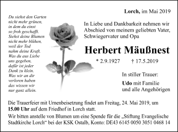 Traueranzeige von Herbert Mäußnest von Gmünder Tagespost