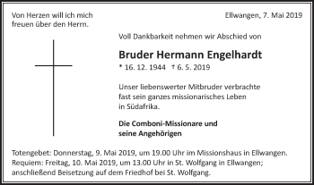 Traueranzeige von Hermann Engelhardt von Schwäbische Post