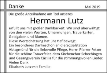 Traueranzeige von Hermann Lutz von Gmünder Tagespost