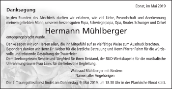Traueranzeige von Hermann Mühlberger von Schwäbische Post