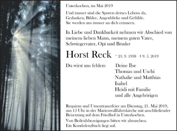 Traueranzeige von Horst Reck von Schwäbische Post