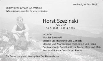 Traueranzeige von Horst Szezinski von Gmünder Tagespost