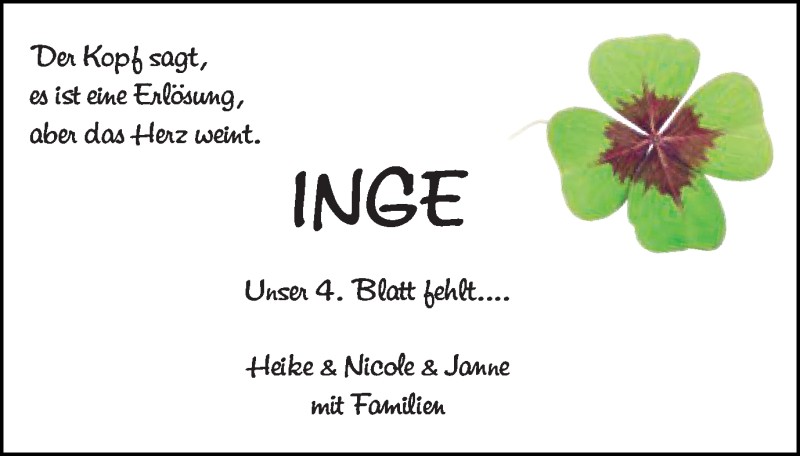  Traueranzeige für Inge Vogler vom 08.05.2019 aus Schwäbische Post