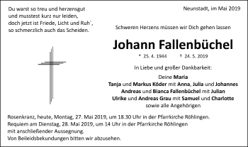 Traueranzeige von Johann Fallenbüchel von Schwäbische Post