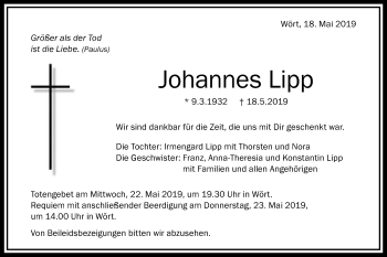 Traueranzeige von Johannes Lipp von Schwäbische Post