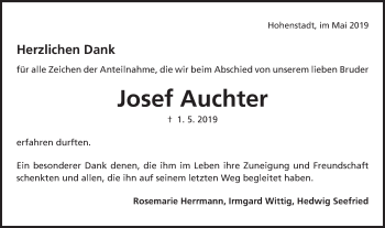Traueranzeige von Josef Auchter von Kocher-Lein-Bote