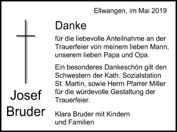 Traueranzeige von Josef Bruder von Schwäbische Post