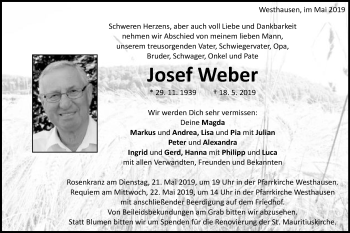 Traueranzeige von Josef Weber von Schwäbische Post