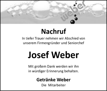 Traueranzeige von Josef Weber von Schwäbische Post