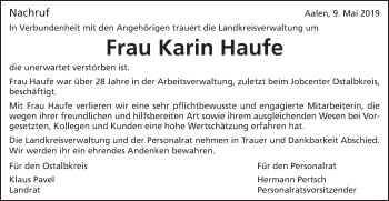 Traueranzeige von Karin Haufe von Gmünder Tagespost