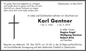 Traueranzeige von Karl Gentner von Schwäbische Post