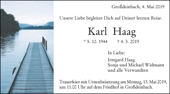 Traueranzeige von Karl Haag von Gmünder Tagespost