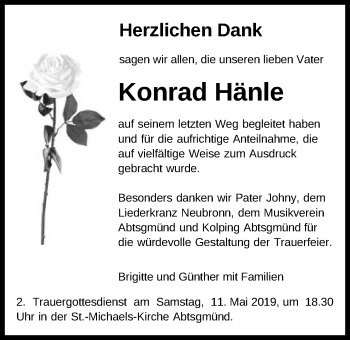 Traueranzeige von Konrad Hänle von Schwäbische Post