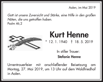 Traueranzeige von Kurt Henne von Schwäbische Post