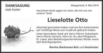 Traueranzeige von Lieselotte Otto von Schwäbische Post
