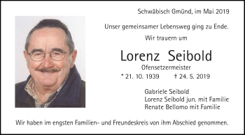Traueranzeige von Lorenz Seibold von Gmünder Tagespost