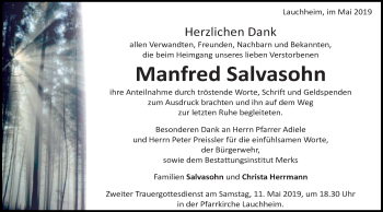 Traueranzeige von Manfred Salvasohn von Schwäbische Post