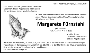 Traueranzeige von Margarete Fürnstahl von Gmünder Tagespost