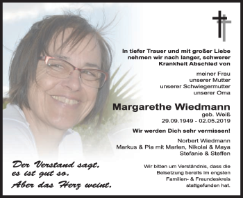 Traueranzeige von Margarethe Wiedmann von Gmünder Tagespost
