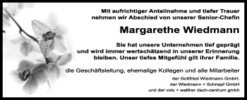 Traueranzeige von Margarethe Wiedmann von Gmünder Tagespost