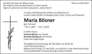 Traueranzeige von Maria Bösner von Schwäbische Post
