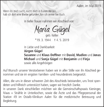 Traueranzeige von Maria Gügel von Schwäbische Post