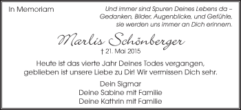 Traueranzeige von Marlis Schönberger von Gmünder Tagespost